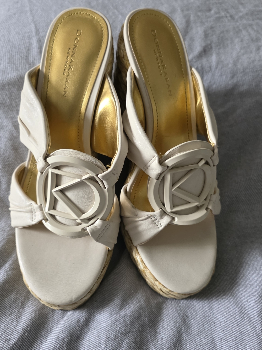 Donna Karan Cream Wedge Sandals